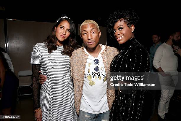 Model Helen Lasichanh, recording artists Pharrell Williams and Fantasia Barrino attend Warner Music Group's annual Grammy celebration at Milk Studios...