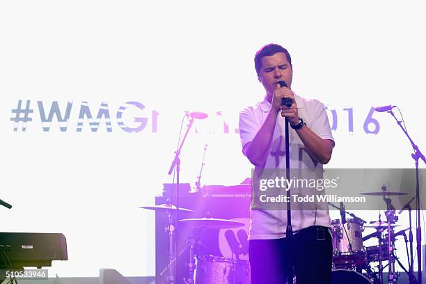 Musician Lukas Graham Forchhammer of Lukas Graham performs onstage during Warner Music Groups' annual Grammy celebration at Milk Studios Los Angeles...