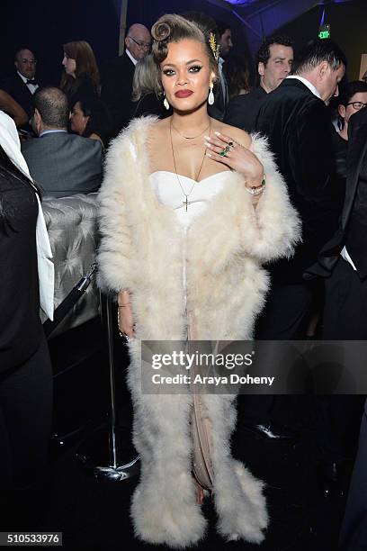 Singer Andra Day attends Warner Music Group's annual Grammy celebration at Milk Studios Los Angeles on February 15, 2016 in Los Angeles, California.