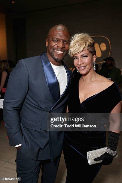 Actor Terry Crews and Rebecca King-Crews attend Warner Music Groups' annual Grammy celebration at Milk Studios Los Angeles on February 15, 2016 in...