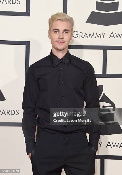 Singer Justin Bieber attends The 58th GRAMMY Awards at Staples Center on February 15, 2016 in Los Angeles, California.