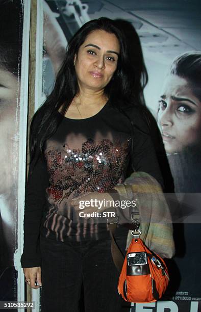 Indian Bollywood actress Padmini Kolhapure attends a screening of Hindi film 'Neerja' in Mumbai on February 15, 2016. AFP PHOTO / AFP / STR