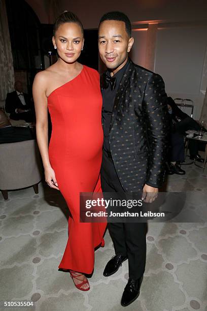 Model Chrissy Teigen and recording artist John Legend attend Sony Music Entertainment 2016 Post-Grammy Reception at Hotel Bel Air on February 15,...