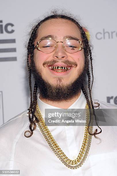 Recording artist Post Malone attends the Republic Records Grammy Celebration presented by Chromecast Audio at Hyde Sunset Kitchen & Cocktail on...