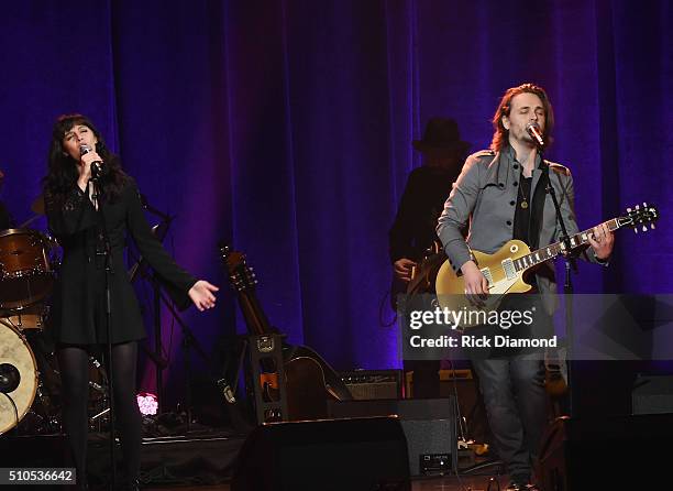 Aubrey Peeples and Jonathan Jackson perform during "Nashville for Africa" a Benefit for the African Childrens Choir at the Ryman Auditorium on...
