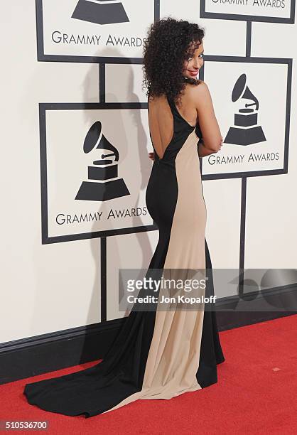 Singer Mya arrives at The 58th GRAMMY Awards at Staples Center on February 15, 2016 in Los Angeles, California.