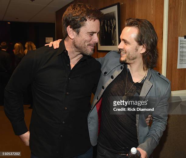 Charles Esten and Jonathan Jackson backstage during "Nashville for Africa" a benefit for the Africian Childrens Choir at Ryman Auditorium on February...