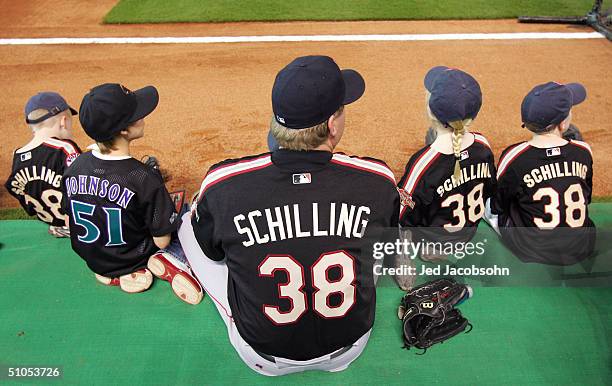 Curt Schilling and his and Randy Johnson's children before the Major League Baseball Century 21 Home Run Derby at Minute Maid Park on July 12, 2004...
