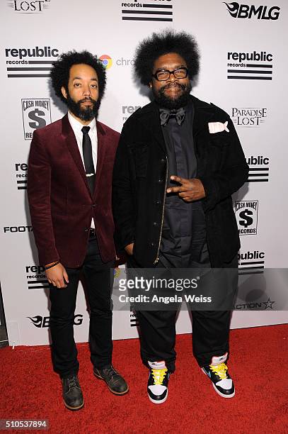 Comedian Wyatt Cenac and musician Questlove attend the Republic Records Grammy Celebration presented by Chromecast Audio at Hyde Sunset Kitchen &...
