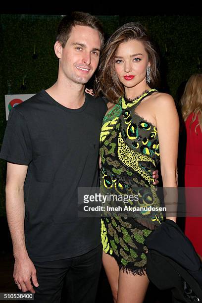 Entrepreneur Evan Spiegel and Model Miranda Kerr attend the Republic Records Grammy Celebration presented by Chromecast Audio at Hyde Sunset Kitchen...