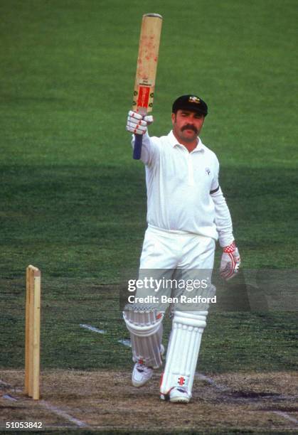 David Boon of Australia celebrates after scoring a century during the 2nd Test match between Australia and New Zealand held at Bellerive Oval,...