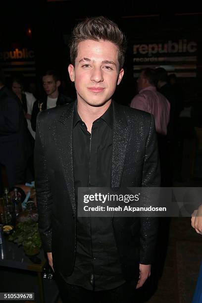 Singer Charlie Puth attends the Republic Records Grammy Celebration presented by Chromecast Audio at Hyde Sunset Kitchen & Cocktail on February 15,...