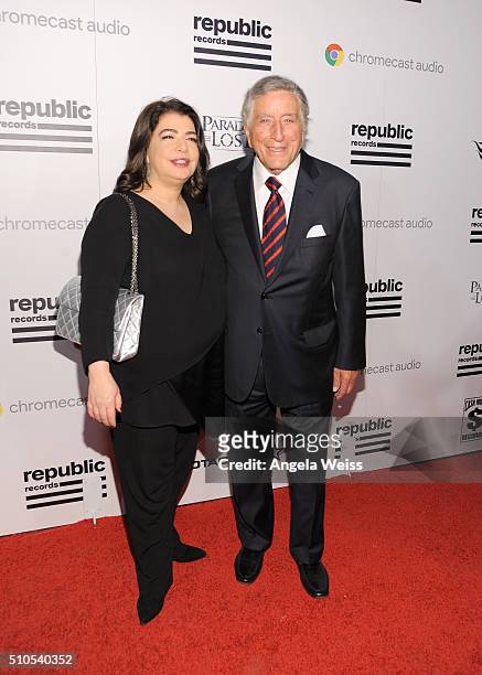 Recording artist Tony Bennett and Executive Vice President, Universal Music Group Michelle Anthony attend the Republic Records Grammy Celebration...