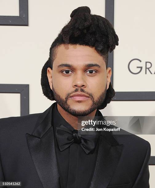 Singer The Weeknd arrives at The 58th GRAMMY Awards at Staples Center on February 15, 2016 in Los Angeles, California.