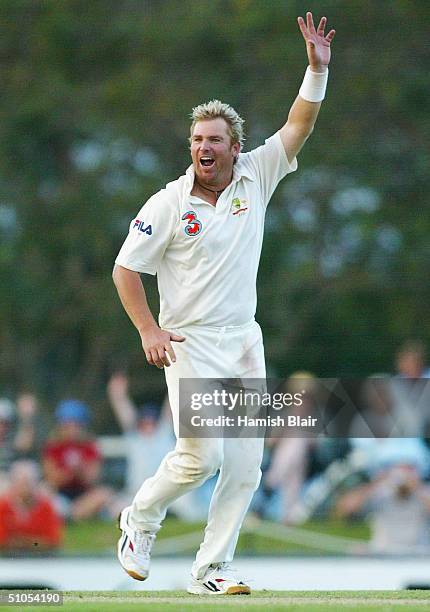 Shane Warne of Australia claims the wicket of Upul Chandana of Sri Lanka to equal Muttiah Muralitharan's World Record of 527 career wickets during...