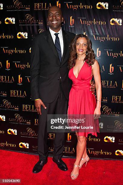 Basketball player John Salley and Natasha Duffy arrive at the 2016 City Gala Fundraiser at The Playboy Mansion on February 15, 2016 in Los Angeles,...