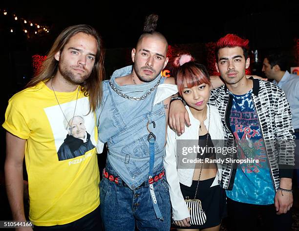 Members of the musical group DNCE Jack Lawless, Cole Whittle, JinJoo Lee and Joe Jonas attend the Republic Records Grammy Celebration presented by...