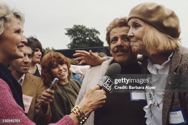 Married actors and comedians Jerry Stiller and Anne Meara being interviewed by an ET News reporter at an anti-nuclear rally in New York City, 12th...