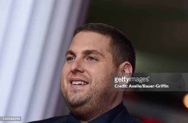 Actor Jonah Hill arrives at the premiere of Universal Pictures' 'Hail, Caesar!' at Regency Village Theatre on February 1, 2016 in Westwood,...