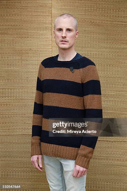 Fashion designer Declan Kearney poses backstage at the Maiyet backstage during Fall 2016 New York Fashion Week at Cedar Lake on February 15, 2016 in...