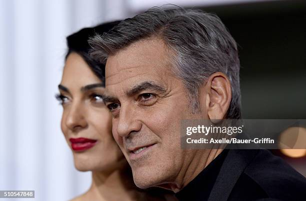 Actor George Clooney and wife Amal Clooney arrive at the premiere of Universal Pictures' 'Hail, Caesar!' at Regency Village Theatre on February 1,...
