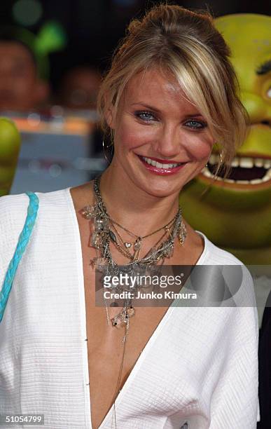 Actress Cameron Diaz attends a redcarpet event to promote "Shrek 2" on July 13, 2004 in Tokyo, Japan. The film opens on July 24 in Japan.