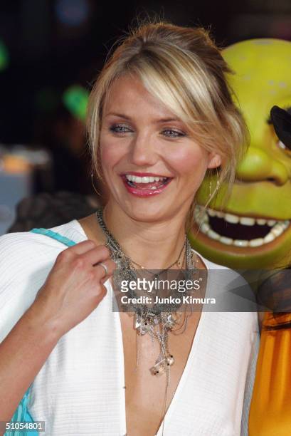 Actress Cameron Diaz attends a redcarpet event to promote "Shrek 2" on July 13, 2004 in Tokyo, Japan. The film opens on July 24 in Japan.