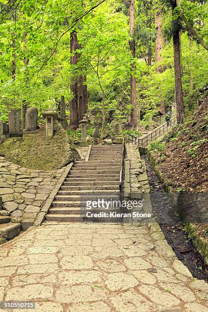 Hiking path that leads to the temple grounds of Yamadera, Yamagata City, Japan