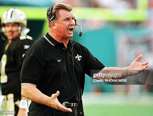 This 29 November file photo shows New Orleans Saints head coach Mike Ditka arguing a call during the first quarter of the Saints game against the...