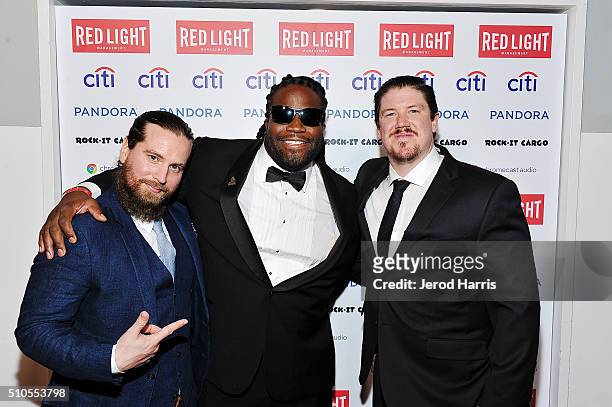 Elliott Harrington, Gramps Morgan and Marley Williams of Rebelution attend the Red Light Management Grammy after party presented by Citi at the...