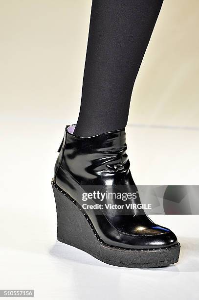 Model walks the runway at the Herve Leger By Max Azria Fall/Winter 2016 fashion show during New York Fashion Week on February 13, 2016 in New York...