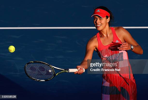 Ana Jankovic of Serbia celebrates after winning her her match against Daria Gavrilova of Australia during day two of the WTA Dubai Duty Free Tennis...
