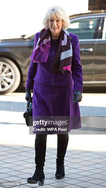 Camilla, Duchess of Cornwall arrives for a preview of the new 'Wondercrump World of Roald Dahl' exhibition which celebrates the author's Centenary at...