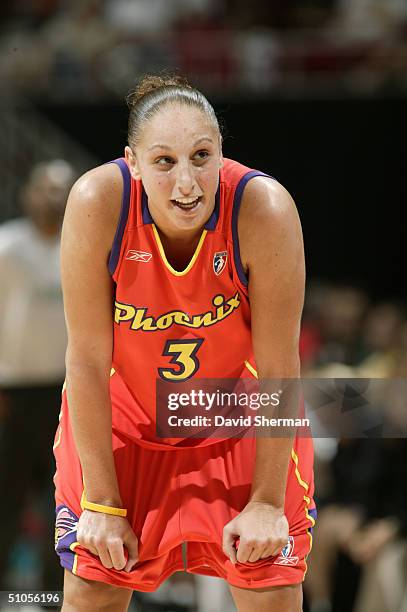 Diana Taurasi of the Phoenix Mercury rests during the game against the Minnesota Lynx at the Target Center on July 9, 2004 in Minneapolis, Minnesota....