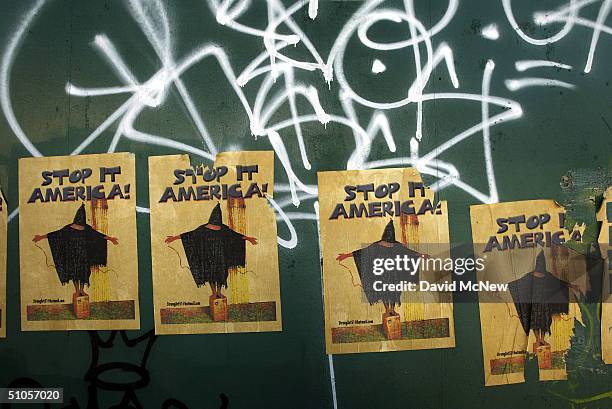 Left-leaning local politics is reflected in posters critical of the Abu Ghraib Iraqi prison scandal July 12, 2004 in Venice, California. An influx of...