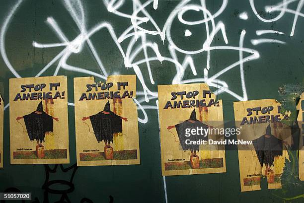 Left-leaning local politics is reflected in posters critical of the Abu Ghraib Iraqi prison scandal July 12, 2004 in Venice, California. An influx of...