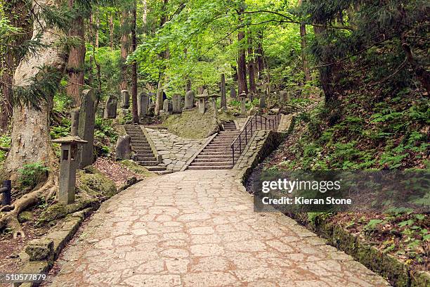 Hiking path that leads to the temple grounds of Yamadera, Yamagata City, Japan.