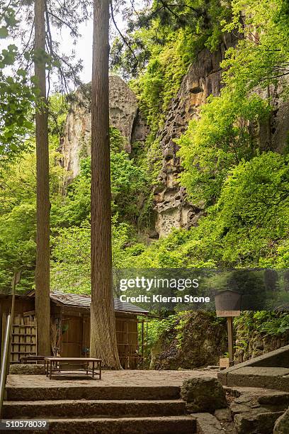 Along the hiking path that leads to the temple grounds of Yamadera, Yamagata City, Japan.