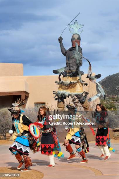 The Dineh Tah Navajo Dancers perform a traditional Native-American dance at the Museum of Indian Arts and Culture in Santa Fe, New Mexico.