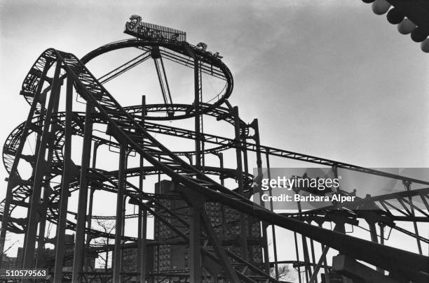 Roller coaster at Coney Island, New York City, USA, 13th April 1980.