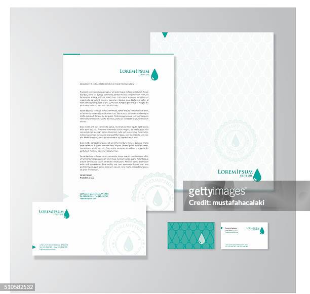 olive oil company stationery design - letter document stock illustrations