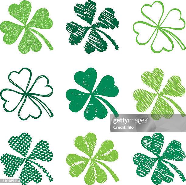 stockillustraties, clipart, cartoons en iconen met st. patrick's day shamrock symbols - clover leaf shape