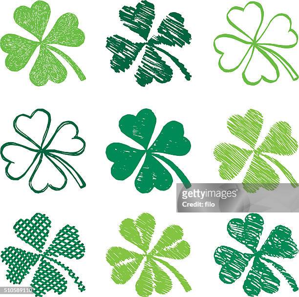 st. patrick's day shamrock symbols - four leaf clover stock illustrations
