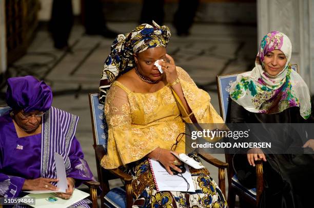 The 2011 Nobel Peace Prize laureates, Liberian President Ellen Johnson Sirleaf , Liberian peace activist Leymah Gbowee and Yemeni activist Tawakkol...