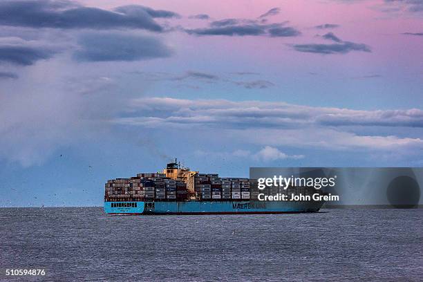 Maersk container ship departs from Chesapeake Bay on delivery.