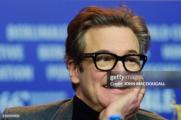 British actor Colin Firth attends a press conference for the film "Genius" screened in competition of the 66th Berlinale Film Festival in Berlin on...