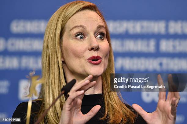 Actress Laura Linney attends the 'Genius' press conference during the 66th Berlinale International Film Festival Berlin at Grand Hyatt Hotel on...