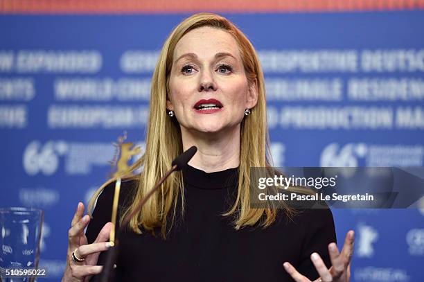 Actress Laura Linney attends the 'Genius' press conference during the 66th Berlinale International Film Festival Berlin at Grand Hyatt Hotel on...