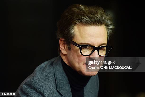 British actor Colin Firth attends a press conference for the film "Genius" screened in competition of the 66th Berlinale Film Festival in Berlin on...