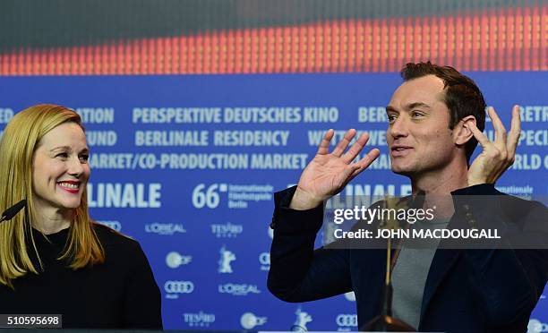 Actress Laura Linney and British actor Jude Law attend a press conference for the film "Genius" screened in competition of the 66th Berlinale Film...